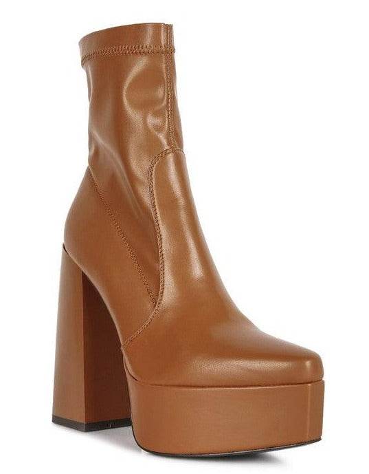 Rag Company women's brown leather boots for ankle with chunky heel