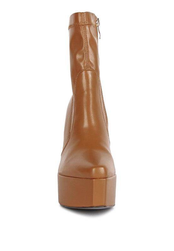 Women's tan leather boots for ankle with stylish platform design