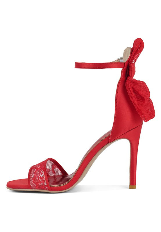 Women's red bow detail lace stiletto sandals for special occasions