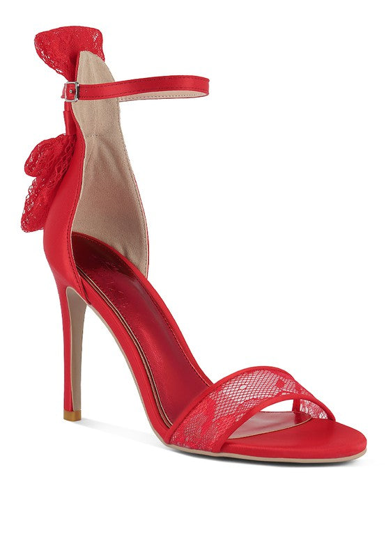 Women's red bow detail lace stiletto sandals for special occasions