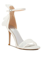 White bow detail lace stiletto sandals for elegant occasions