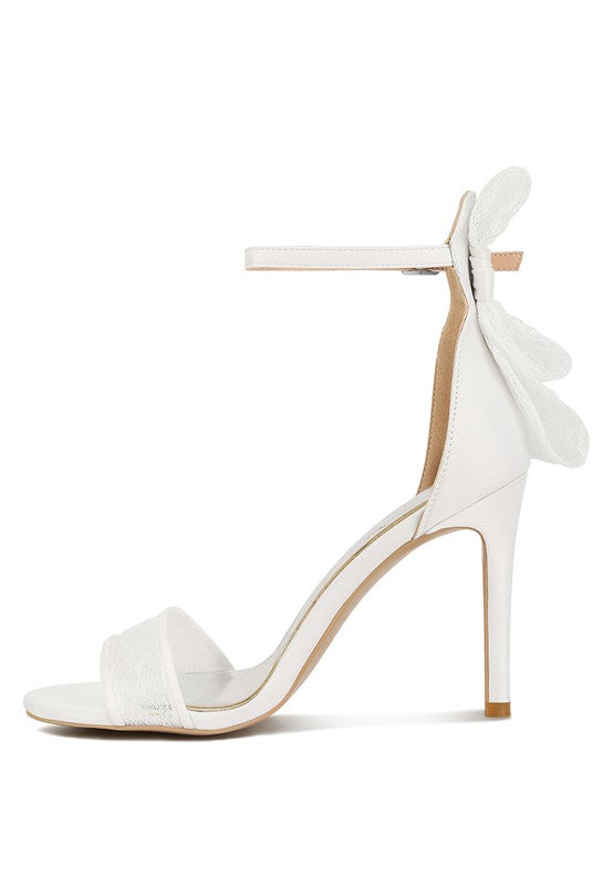 Rag Company bow detail lace stiletto sandals in white for evening events