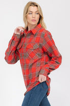 Women's Shirts Boyfriend Fit Checker Plaid Flannel Long Sleeve 3 Colors