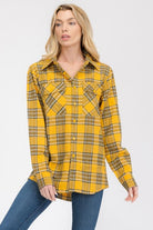 Women's Shirts Boyfriend Fit Checker Plaid Flannel Long Sleeve 3 Colors