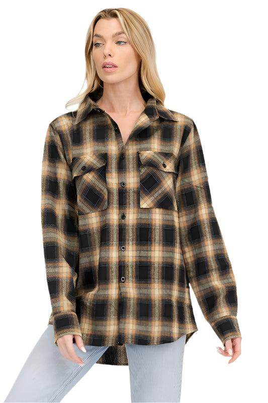 Boyfriend Fit Checker Plaid Flannel Long Sleeve - VacationGrabs