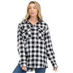 Boyfriend Fit Shirts Checker Plaid Flannel Long Sleeve - VacationGrabs