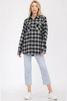 Women's Shirts Boyfriend Fit Checker Plaid Flannel Long Sleeve Black White Grey