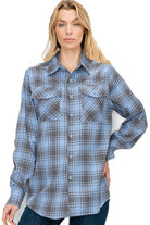 Women's Shirts Boyfriend Fit Checker Plaid Flannel Long Sleeve Shirt