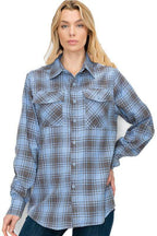 Boyfriend Fit Checker Plaid Flannel Long Sleeve Shirt - VacationGrabs