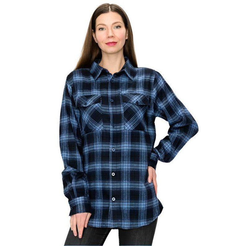 Boyfriend Fit Checker Plaid Flannel Long Sleeve Shirts - VacationGrabs