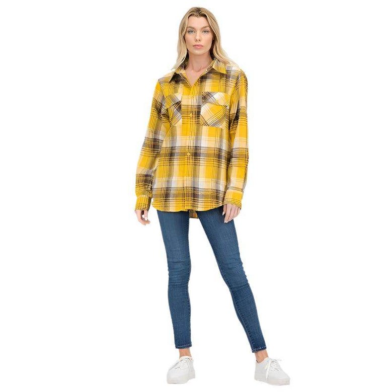 Boyfriend Fit Checker Plaid Flannel Long Sleeve Shirts - VacationGrabs