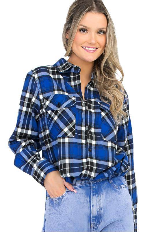 Boyfriend Fit Checker Plaid Flannel Shirts Long Sleeve - VacationGrabs
