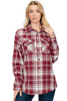 Women's Shirts Boyfriend Fit Shirt Checker Plaid Flannel Long Sleeve