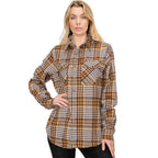 Boyfriend Fit Shirt Checker Plaid Flannel Long Sleeve - VacationGrabs