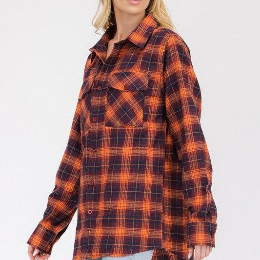 Women's Shirts Boyfriend Oversize Checker Plaid Flannel