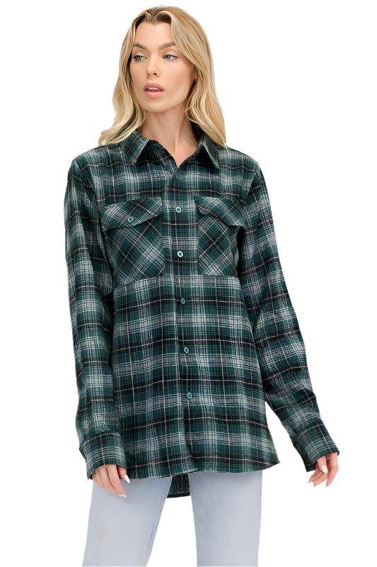 Boyfriend Oversize Plaid Flannel Long Sleeve - VacationGrabs