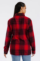 Women's Shirts - Shackets Boyfriend Oversized Soft Flannel Shacket Red Black Plaid