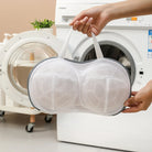 White bra laundry bag for washing machine with durable mesh material
