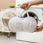 White bra laundry bag for washing machine with durable mesh material