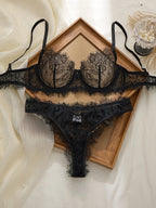 Black lace bra with matching panties for elegant lingerie sets
