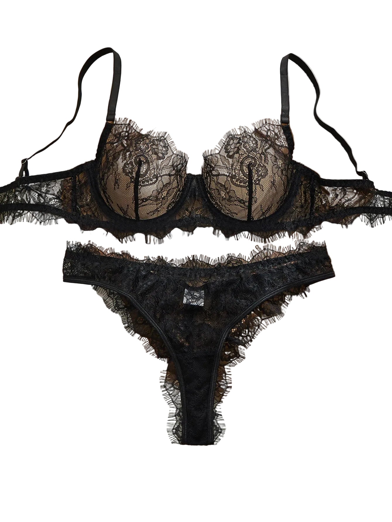Black lace bra with matching panties for elegant lingerie sets