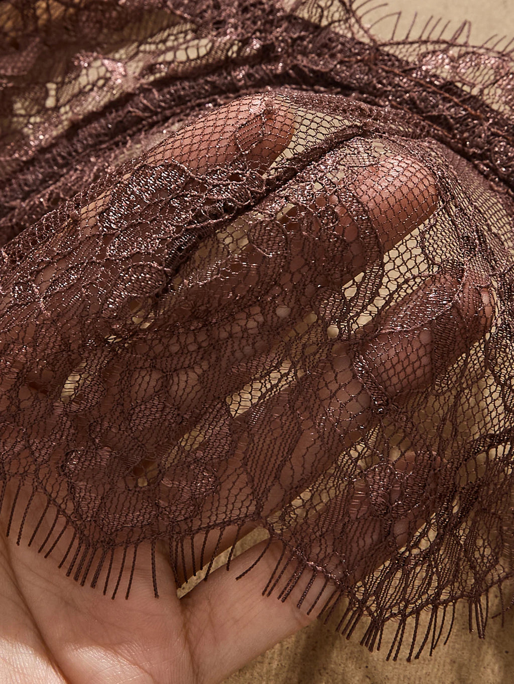 Brown lace fabric detail for bra with lace design