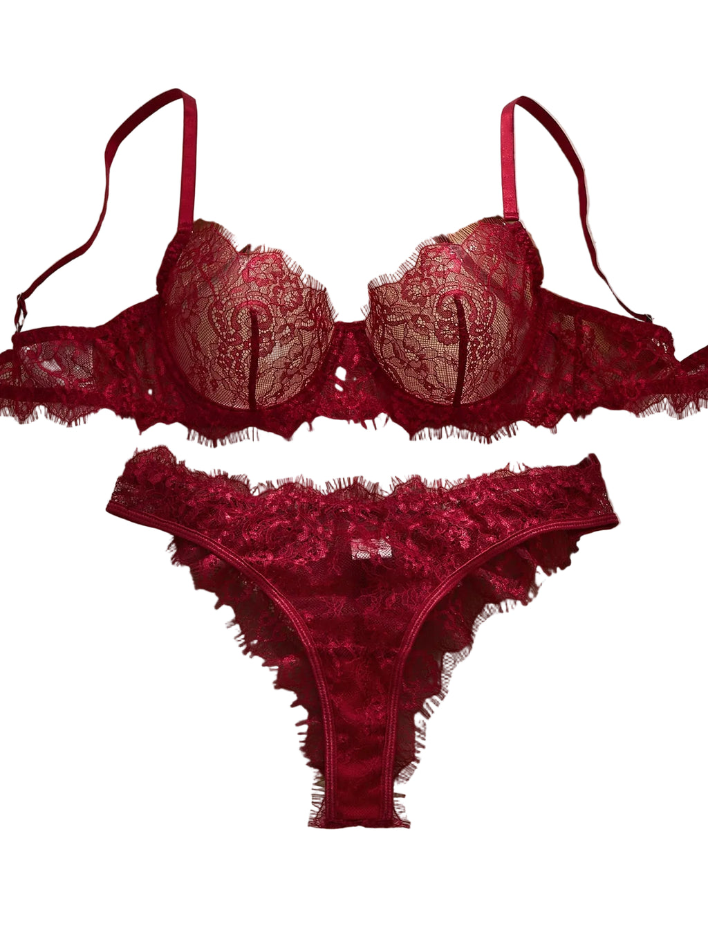Red lace bra with matching thong for elegant lingerie sets