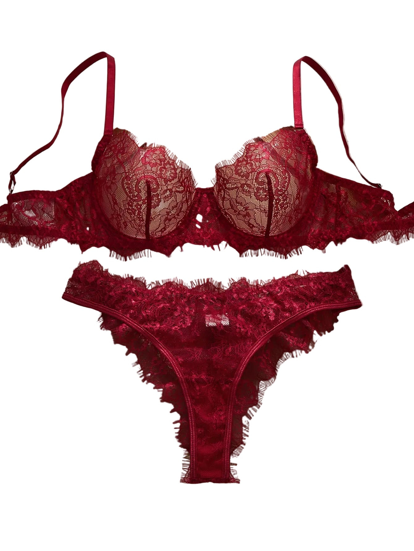 Red lace bra with matching thong for elegant lingerie sets