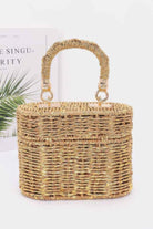 Braided cotton top handle bag in natural tones with a stylish woven design for everyday use