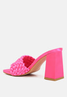 London Rag International braided satin block sandals in bright pink with a stylish woven design
