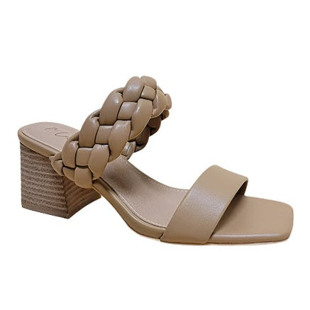 Let's See Style women's braided strap heeled sandals in beige with block heel and open toe