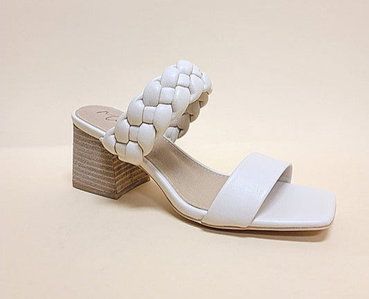 Women's white braided strap heeled sandals with block heel and open toe by Let's See Style