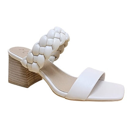 Let’s See Style white braided strap heeled sandals with block heel and square toe