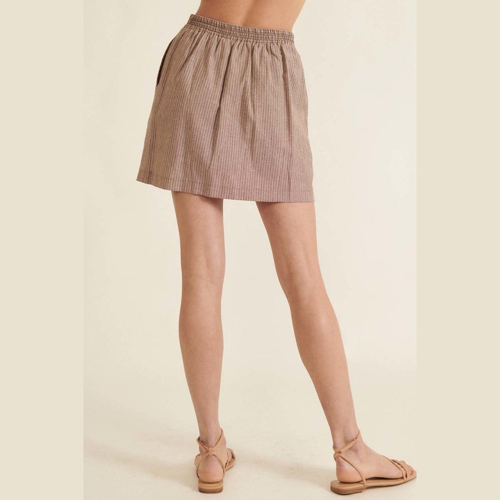 VacationGrabs chic pinstripe skirt for women in light brown with elastic waistband and side pockets