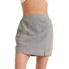 VacationGrabs chic pinstripe skirt for women in light gray with white stripes and front slit