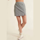 VacationGrabs chic pinstripe skirt for women featuring a front slit and tailored fit
