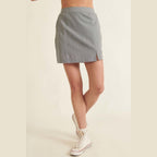 VacationGrabs chic pinstripe skirt for women featuring a front slit and tailored fit