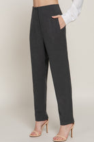 VacationGrabs stylish high rise trousers for women in charcoal gray with a straight fit and side pockets