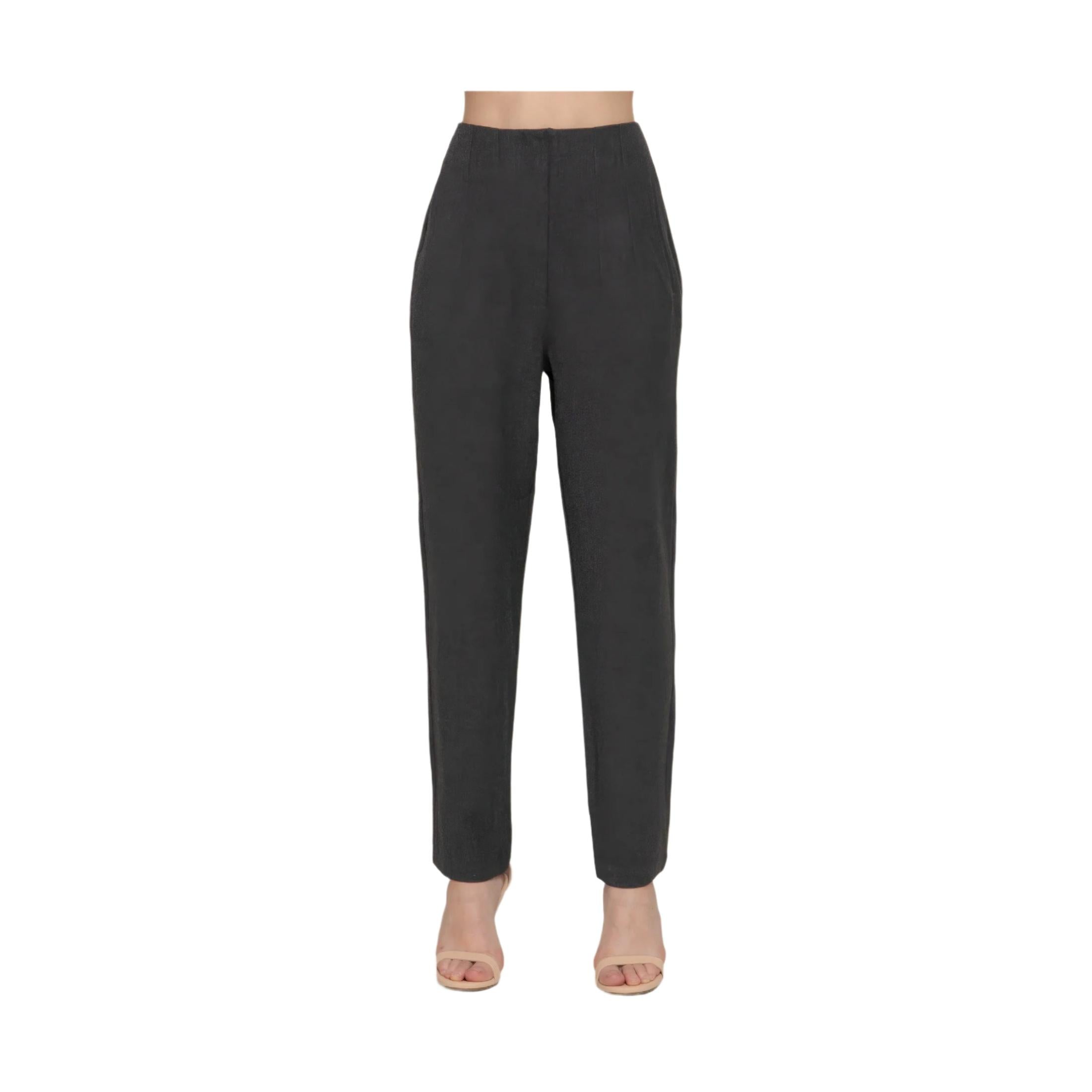 VacationGrabs women's black stylish high rise trousers with a straight fit and pockets