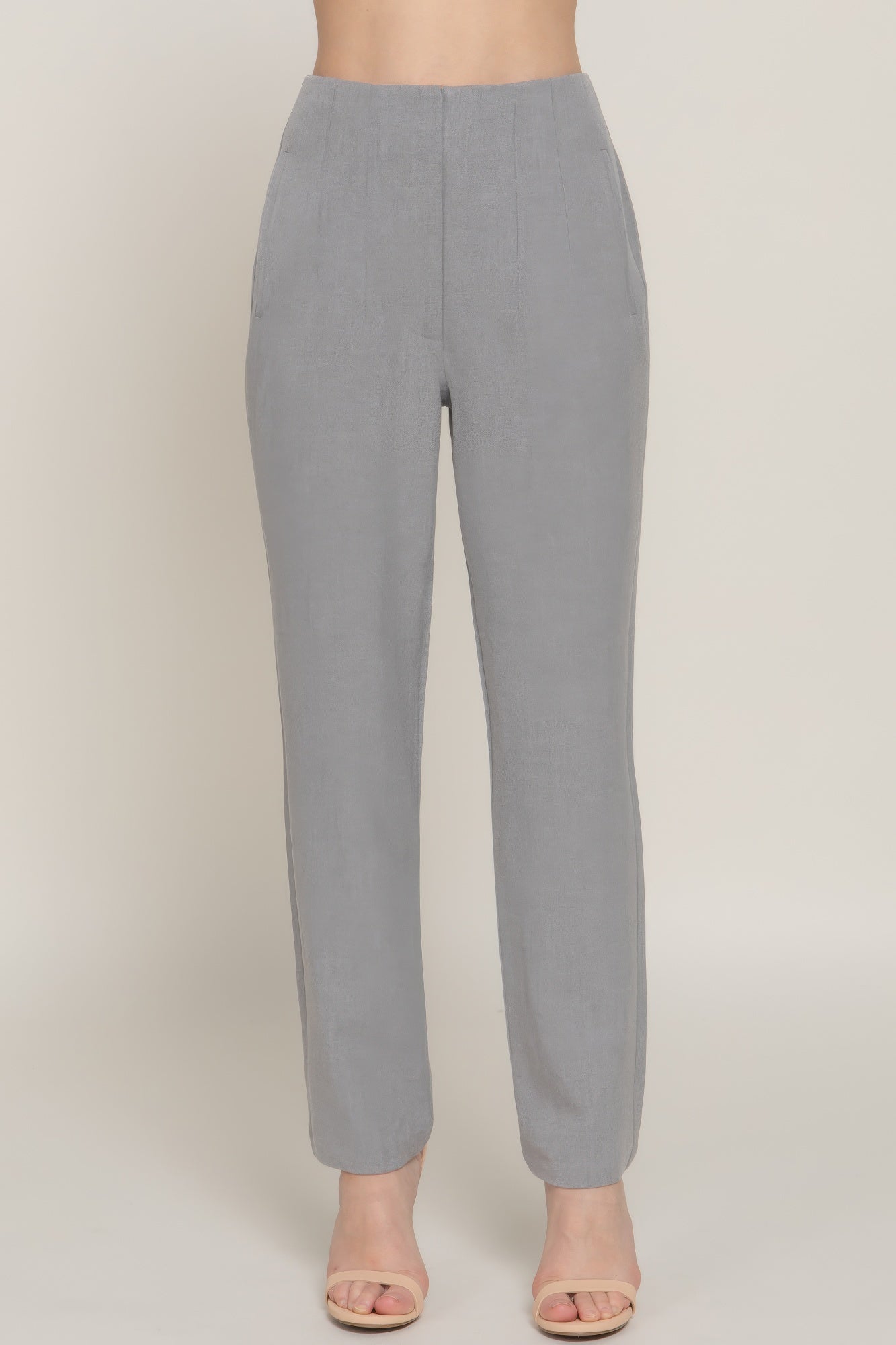 VacationGrabs women's stylish high rise trousers in light gray with a slim fit design
