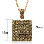 Brass chain pendant for women featuring a sparkling square design with green stones