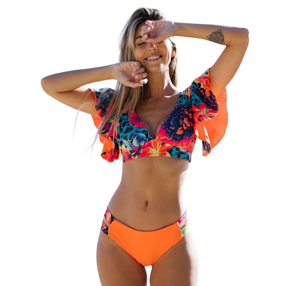 Women's colorful floral bikini set for beach days and sunbathing