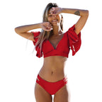Women's red bikini set, perfect for the beach and brazilian bikini waxing near me