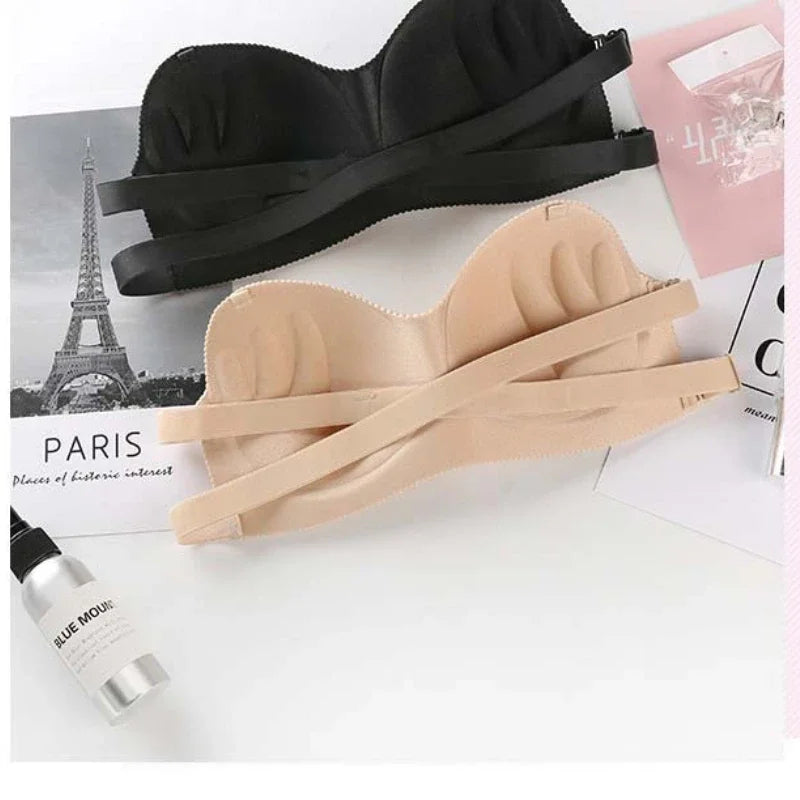 VacationGrabs breathable fashion bandeau bra in black and beige with smooth straps