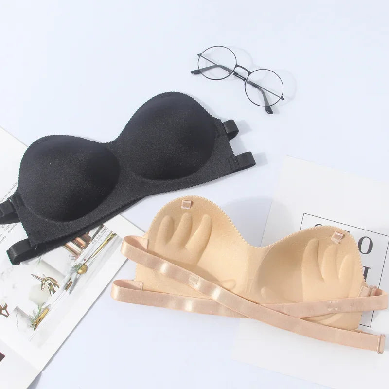 VacationGrabs breathable fashion bandeau bra in black and nude colors with adjustable straps