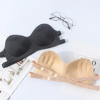 VacationGrabs breathable fashion bandeau bra in black and nude colors with adjustable straps