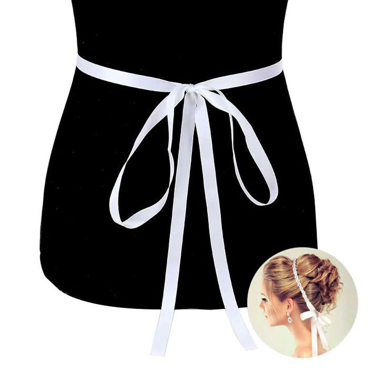 Madeline Love white satin belt, perfect for bride wedding headband use