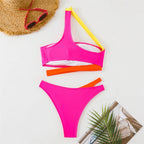 Bright beachwear neon pink bikini set with colorful straps for summer fun