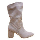 Brigitta stylish boots in light beige with decorative stud detailing and a block heel