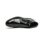 British luxury ankle boots in sleek black leather with stylish buckle detail and a polished finish